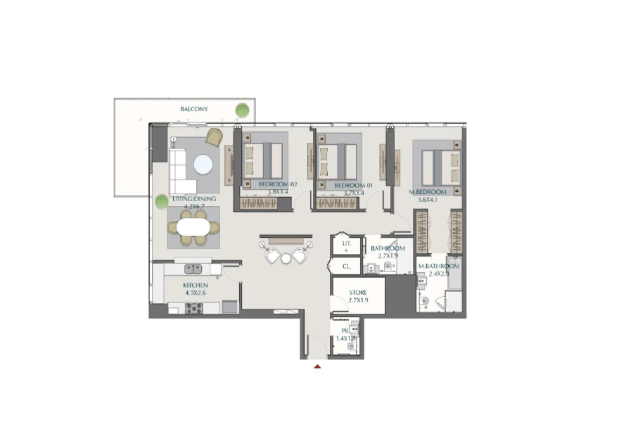 3 BR — 3 Bedroom Apartment Type- D2