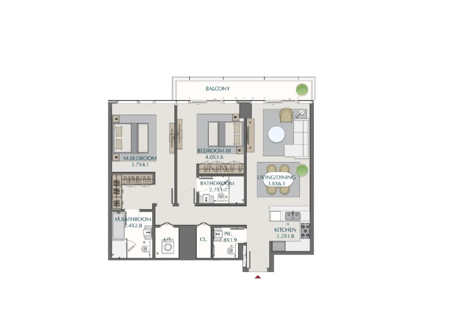 2 BR — 2 Bedroom Apartment Type- L1