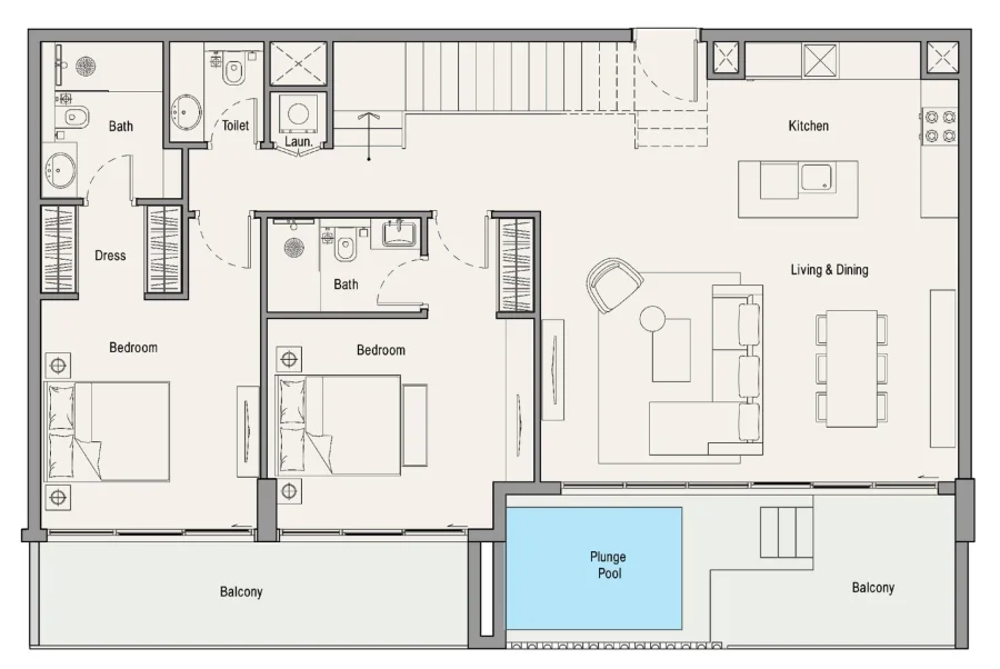 4 BR — 4 Bedroom Duplex with Pool Unit 106