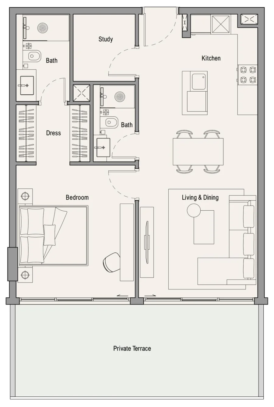 1 BR — 1 Bedroom with Study