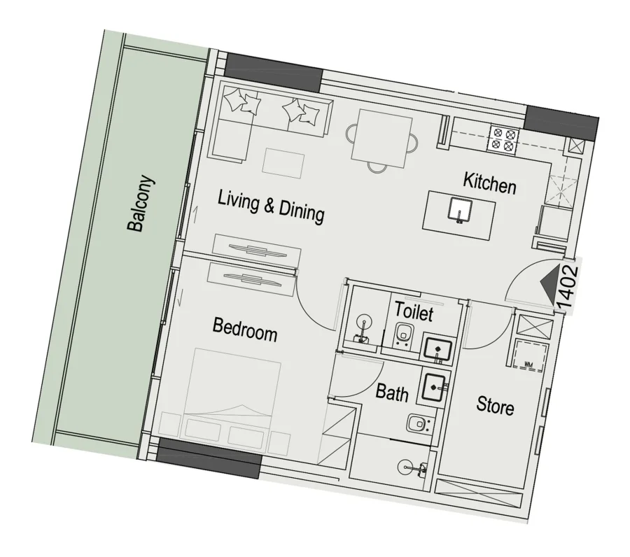 1 BR — 1 Bedroom Type 2