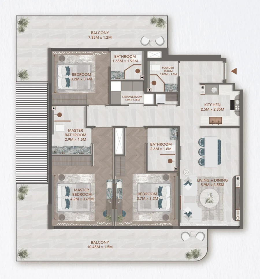 3 BR — 3 Bedroom Type (West)