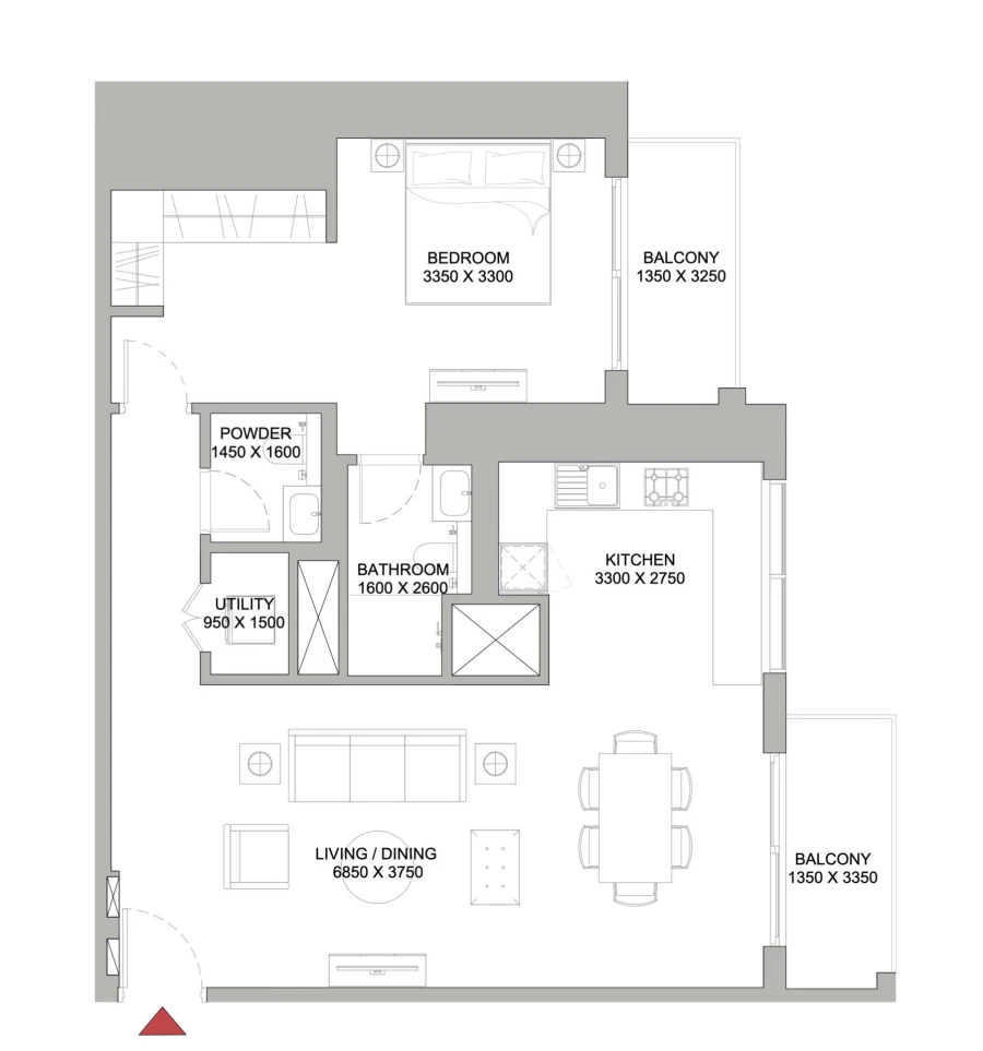 1 BR — 1 BEDROOM APARTMENT TYPE F (with powder room + balcony)