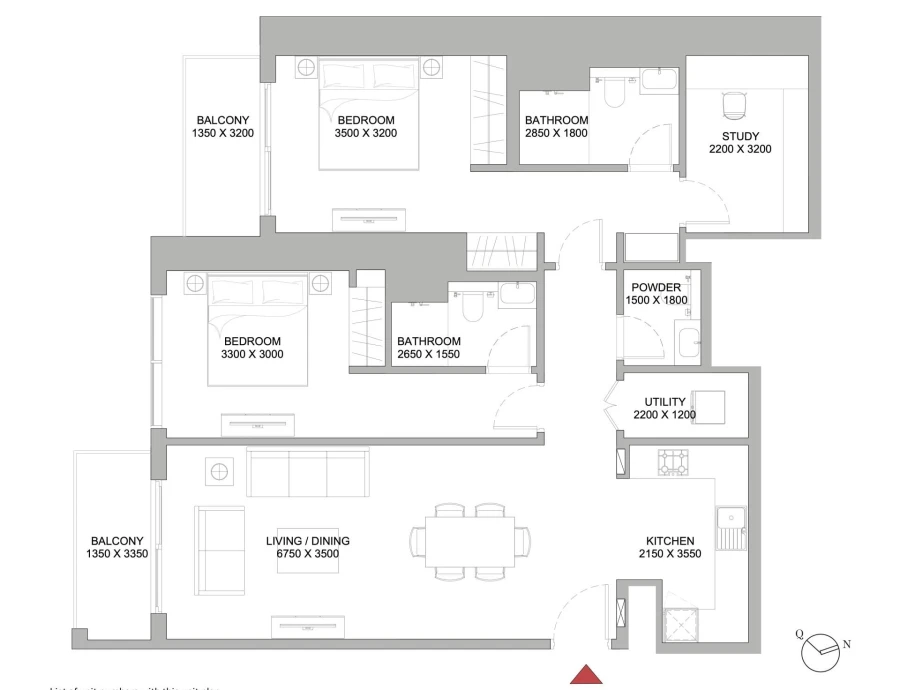 2 BR — 2 BEDROOM APARTMENT TYPE E (with powder room + balcony)