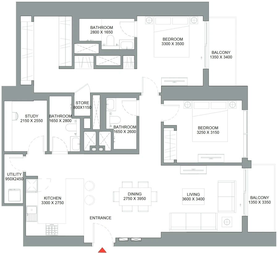 2 BR — 2.5 Bedroom Apartment Type A Variant 1