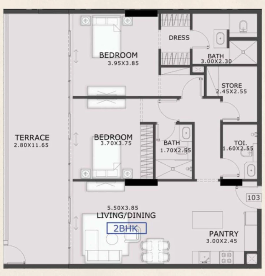 2 BR — 2 Bedroom Type 1