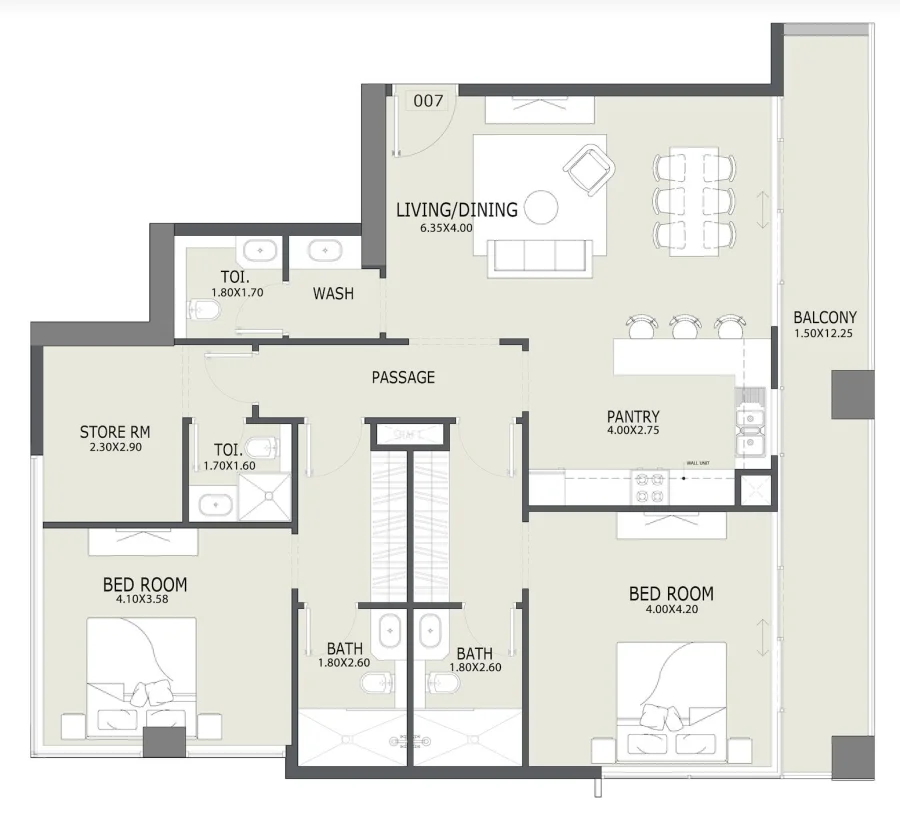 2 BR — 2 Bedroom + Study / Maids Room