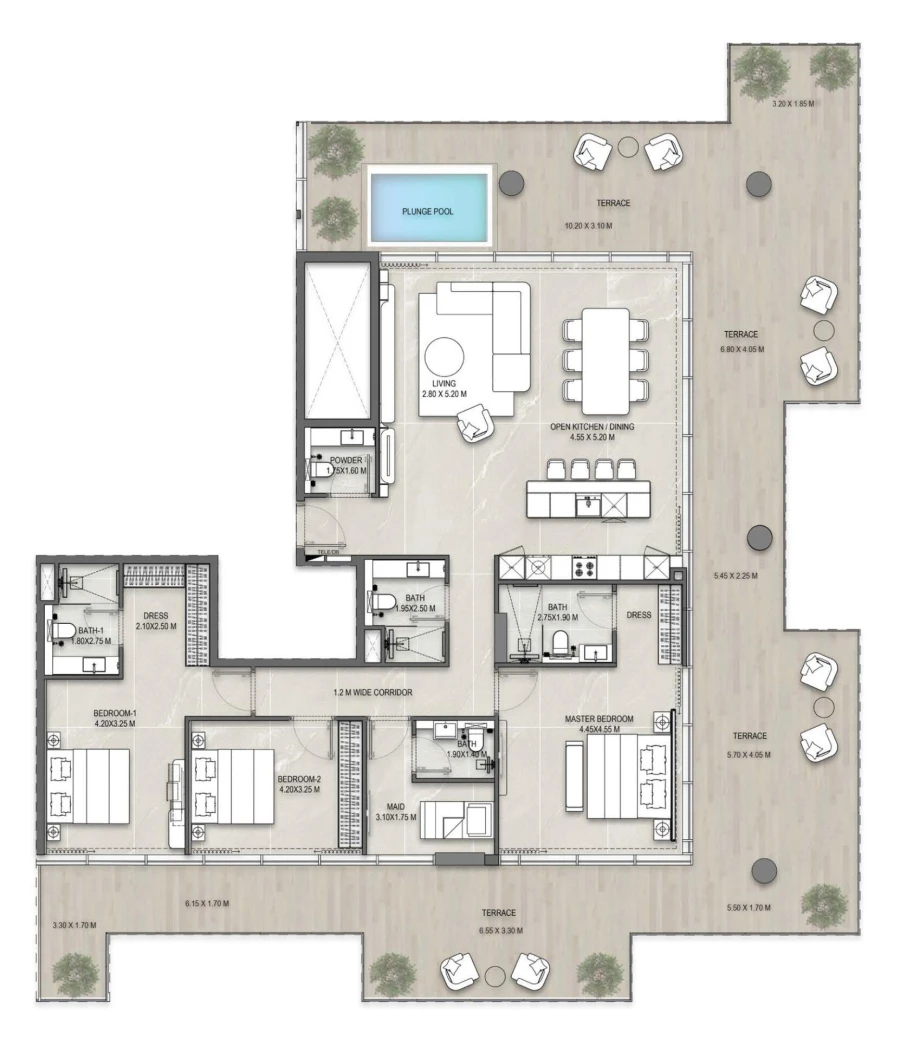 3 BR — 3 Bedroom Penthouse Unit 601