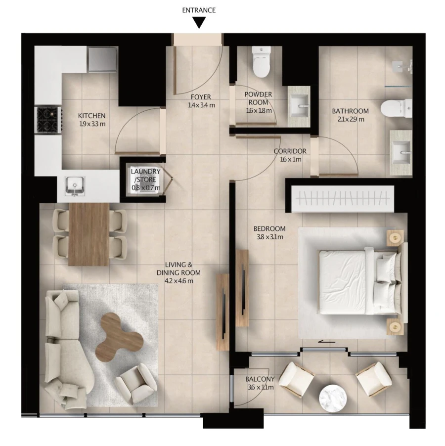 1 BR — 1 Bedroom Type 01