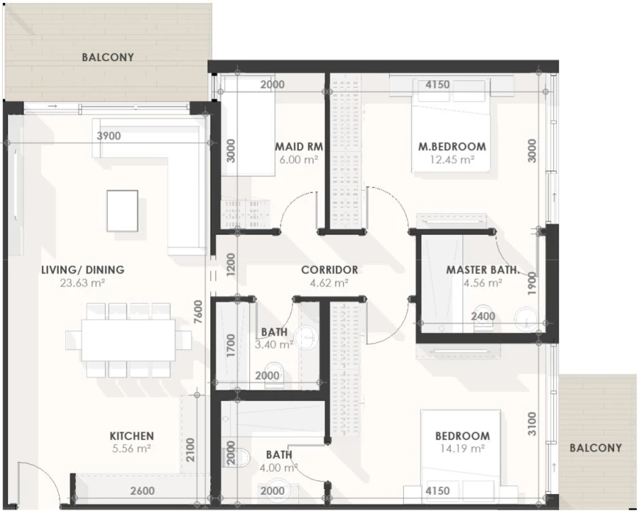 2 BR — 2 BHK Type 01