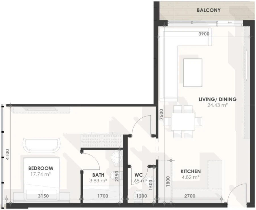 1 BR — 1 BHK Type 06 602