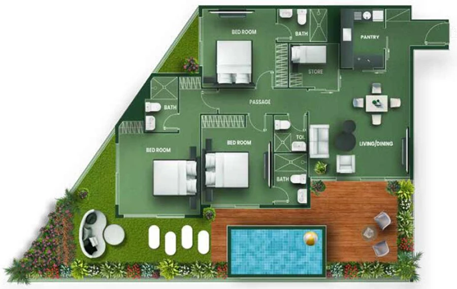 3 BR — 3.5 BHK with Designer Private Pool