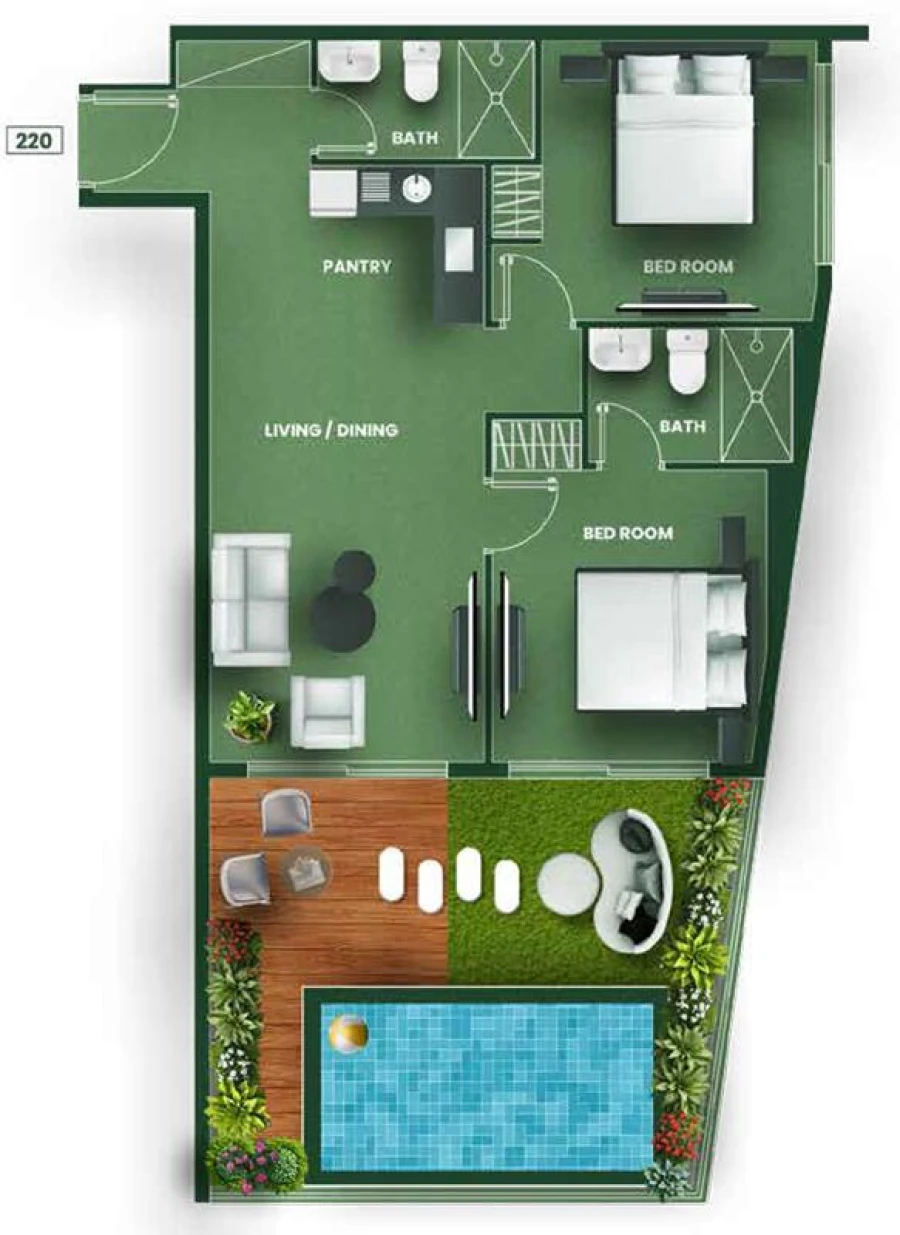 2 BR — 2 BHK with Designer Private Pool