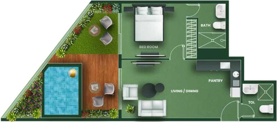 1 BR — 1 BHK with Designer Private Pool And Terrace Garden