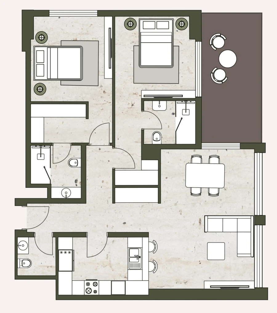 2 BR — 2 Bedroom Type 1