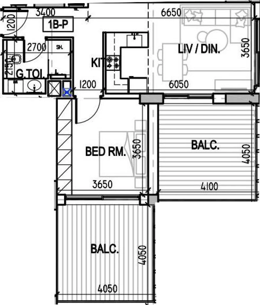 1 BR — 1 Bedroom Type P