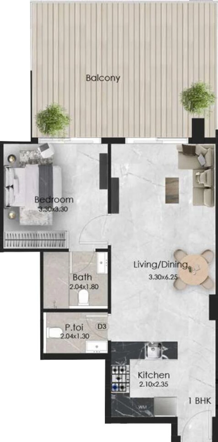 1 BR — 1BHK