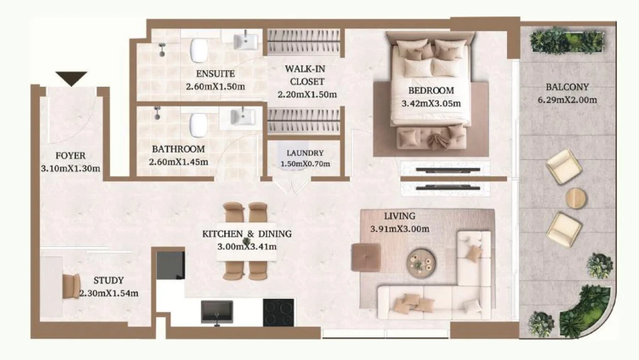 1 BR — 1 Bedroom Type 3