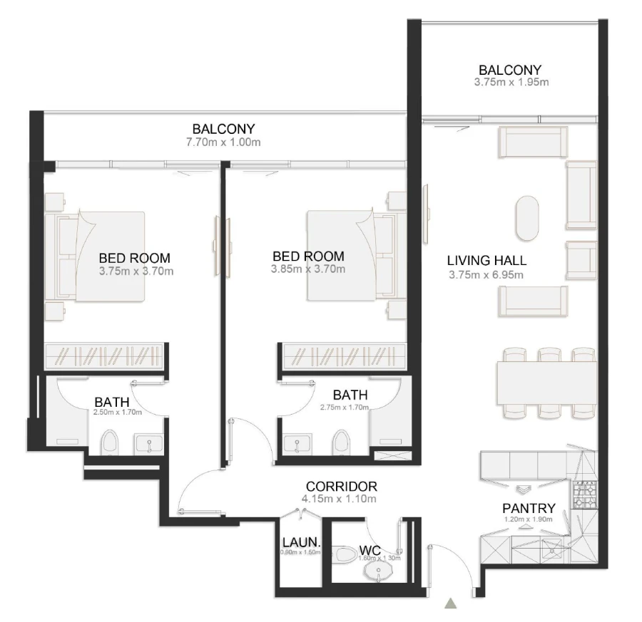 2 BR — Executive Two Bedroom Residence Type 3