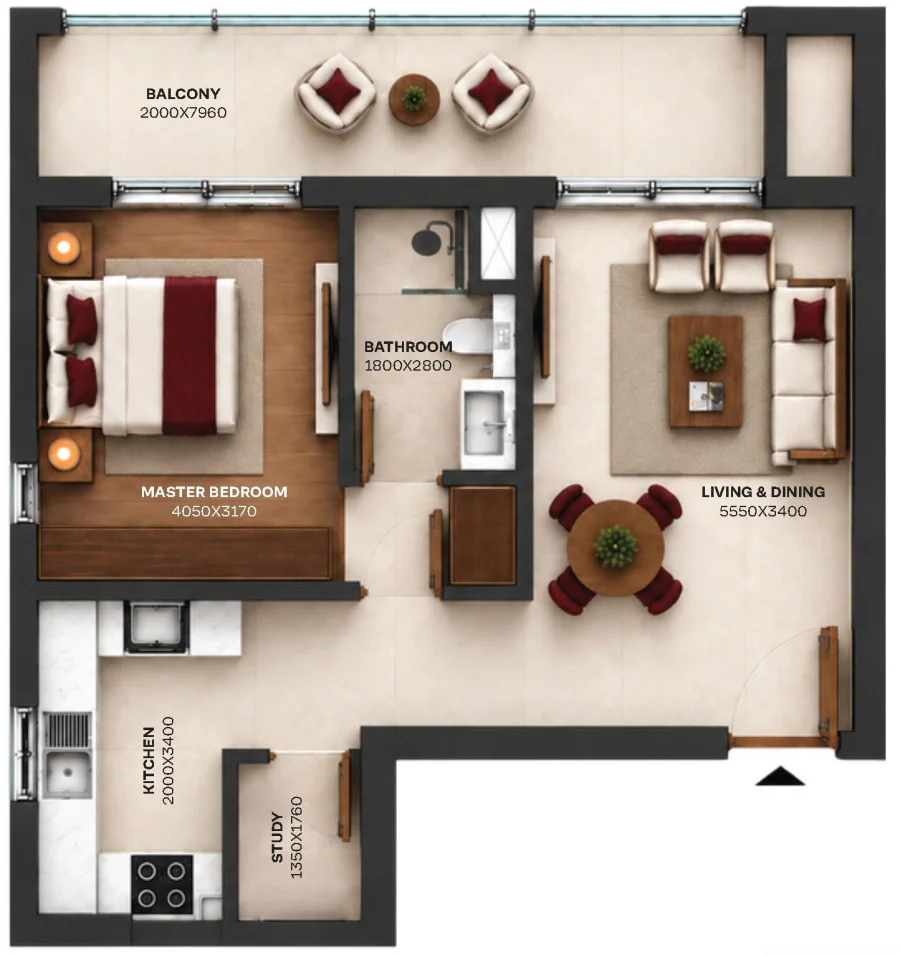 1 BR — 1.5 Bedroom Type 1
