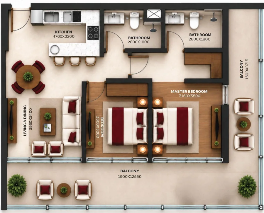 2 BR — 2 Bedroom Type 1