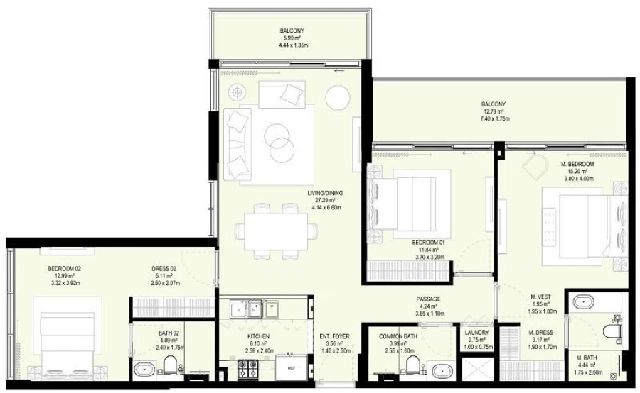 3 BR — 3 Bedroom Type 1-B