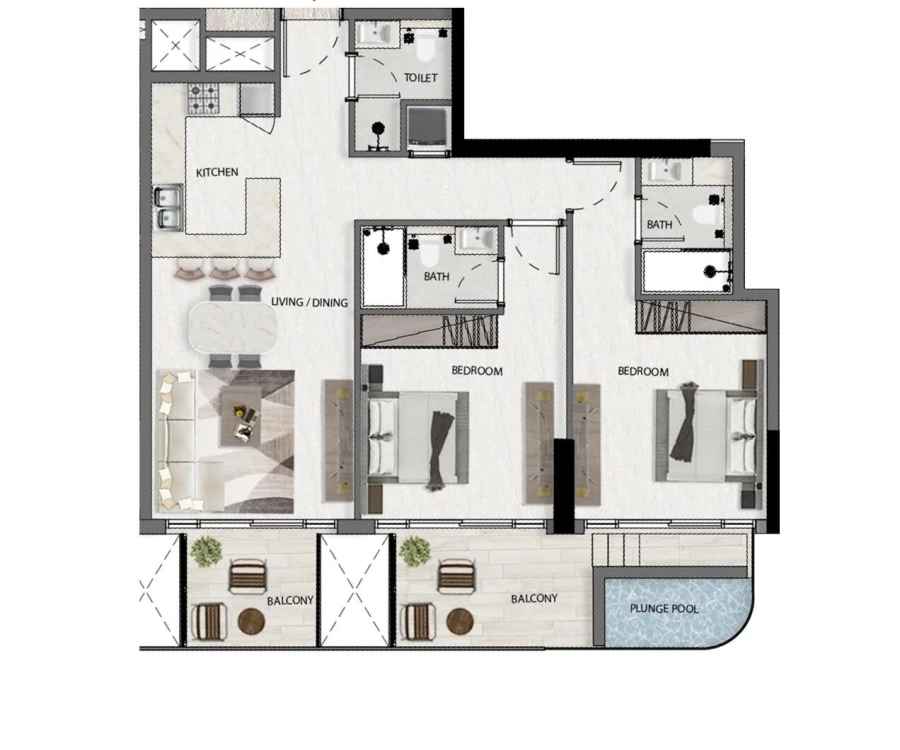 2 BR — 2 Bedroom Type 1