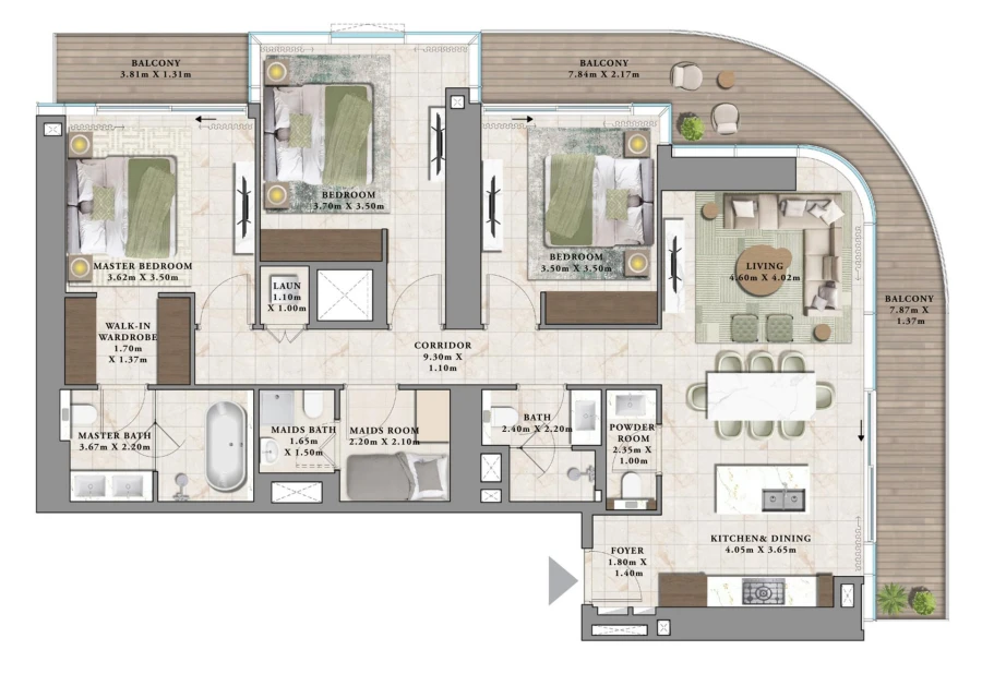 3 BR — 3 Bedroom Type A1