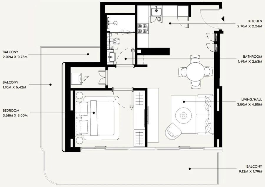 1 BR — 1 Bedroom Type 03B