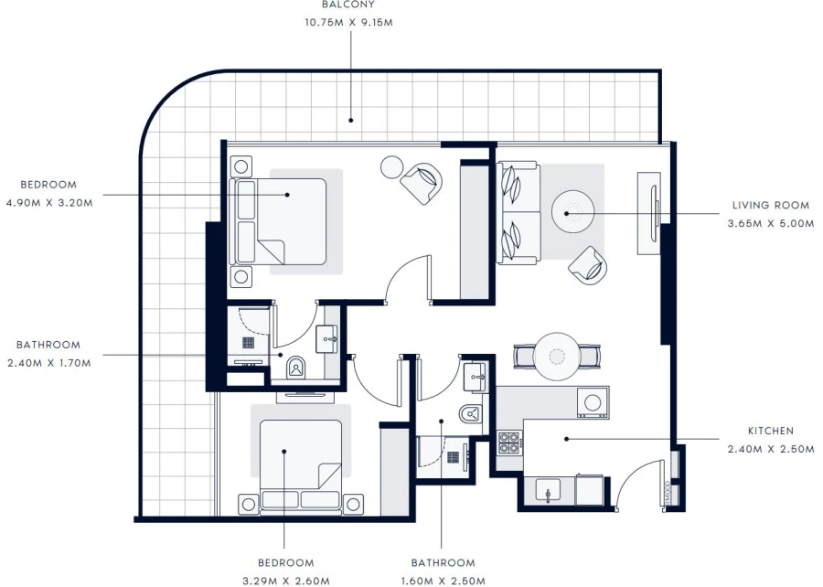 2 BR — 2 Bedroom Type 1