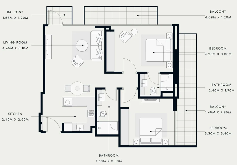 2 BR — 2 Bedroom Type 1