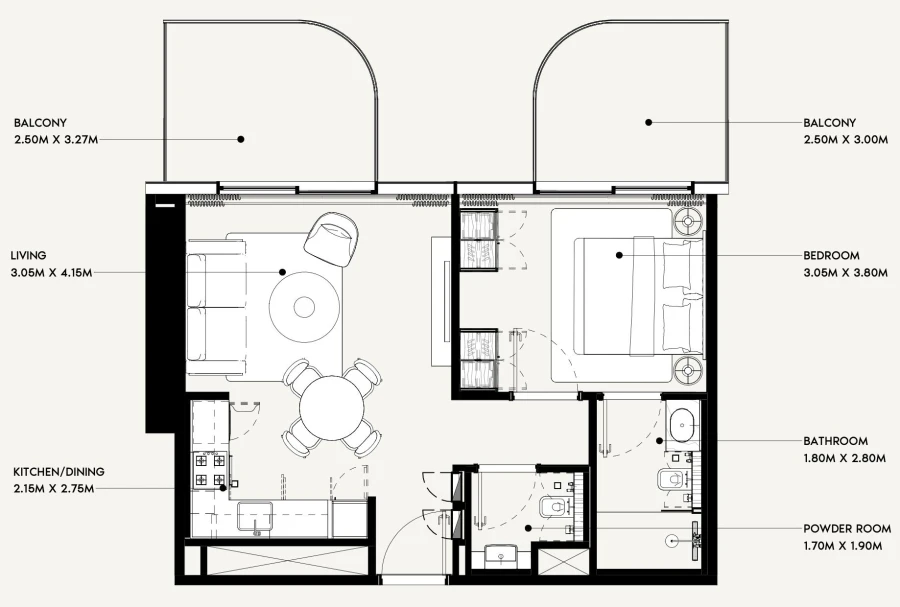 1 BR — 1 Bedroom Type 01A