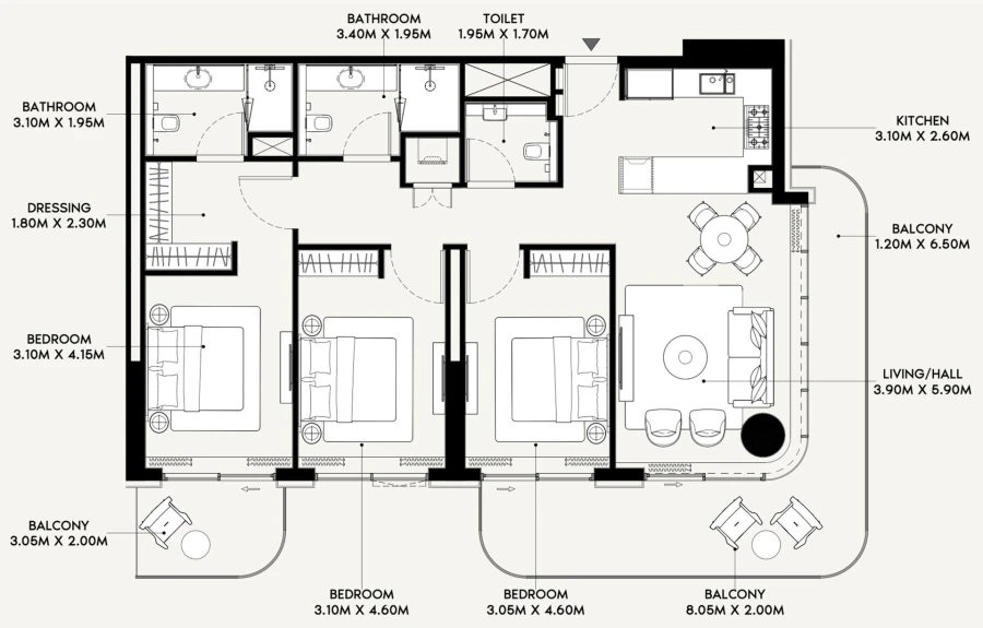 3 BR — 3 Bedroom Type 1