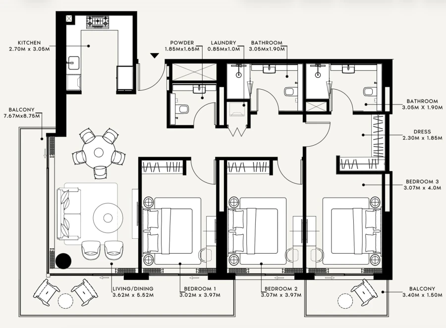 3 BR — 3 Bedroom Type 01 End Unit