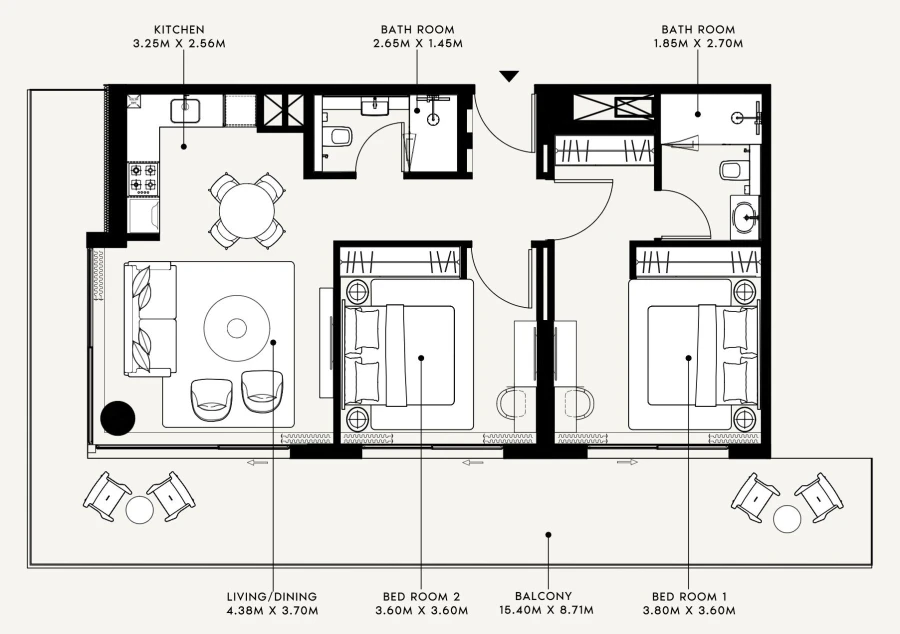 2 BR — 2 Bedroom Type 01 End Unit mirrored