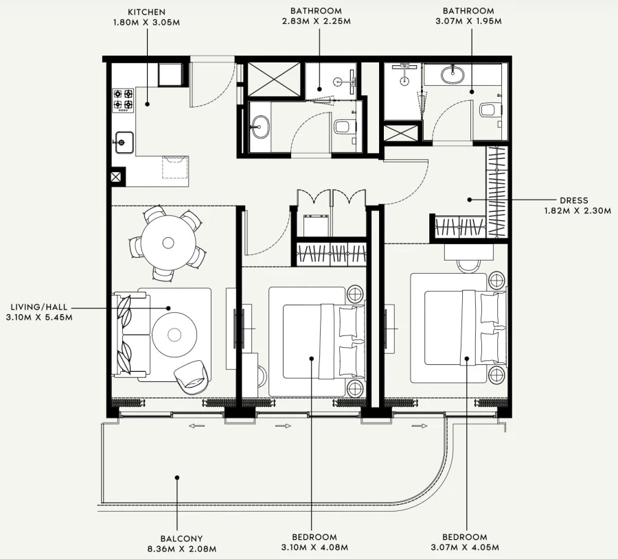 2 BR — 2 Bedroom Type 1C