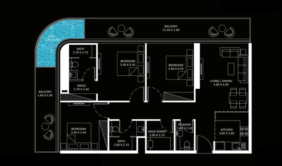 3 BR — 3 Bedroom Type - D