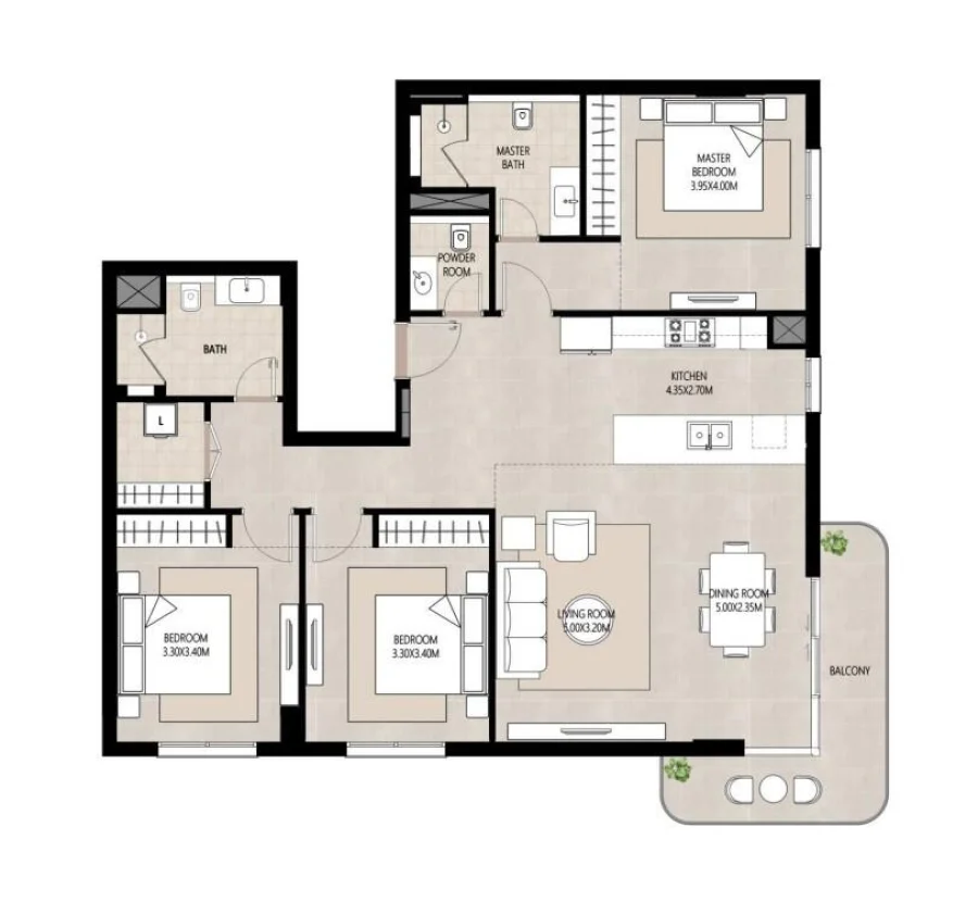 3 BR — 3 Bedroom Type B