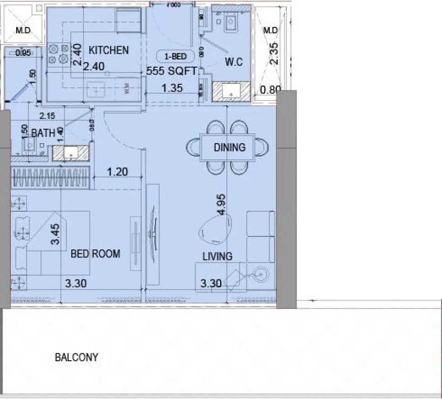 1 BR — 1 Bedroom Type 2
