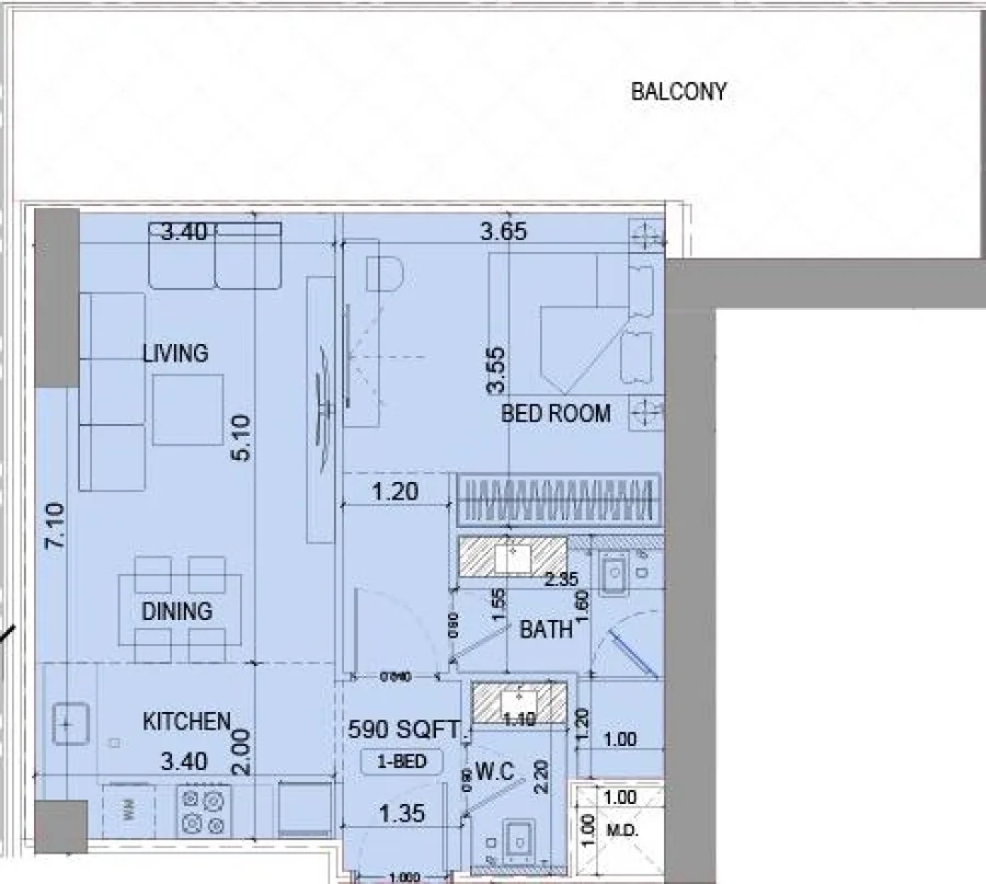 1 BR — 1 Bedroom Type 4