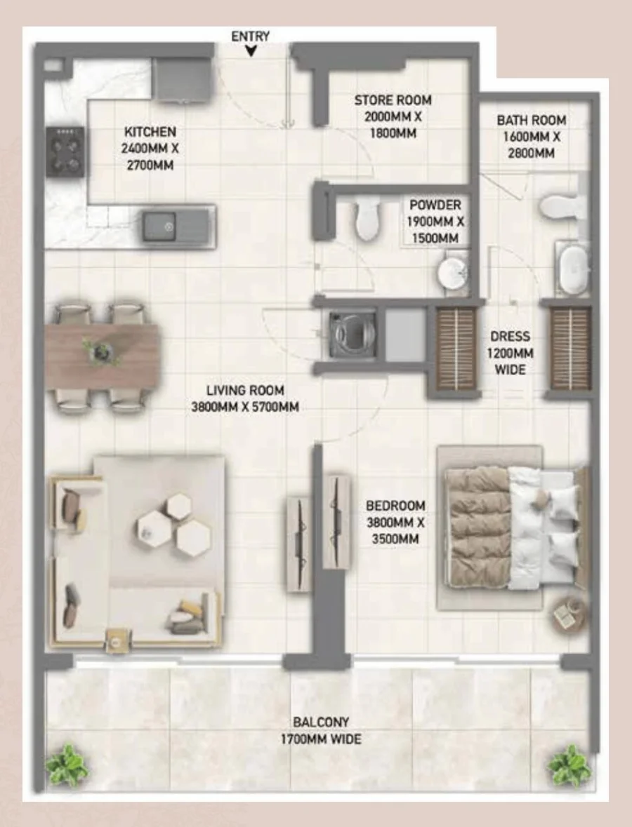 1 BR — 1,5 BHK Type A1