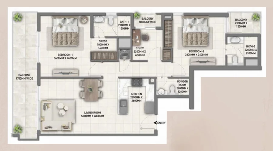 2 BR — 2,5 BHK Type A