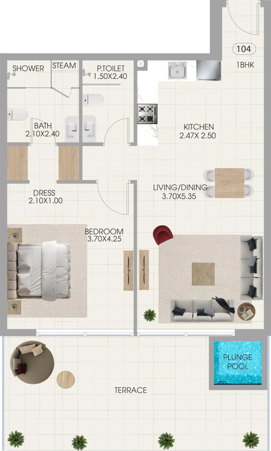 1 BR — One Bedroom 104