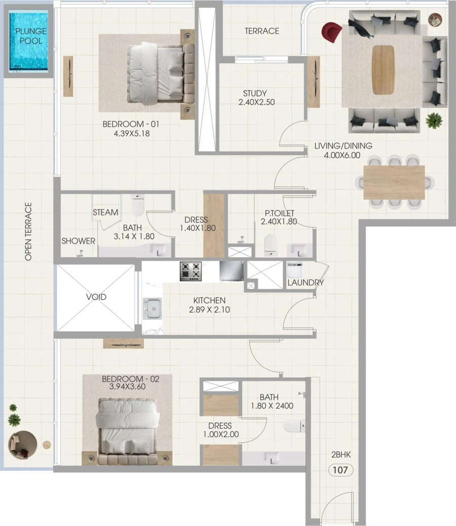 2 BR — Two Bedroom 107