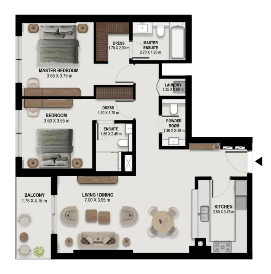 2 BR — 2 Bedroom Type 2-T-C2