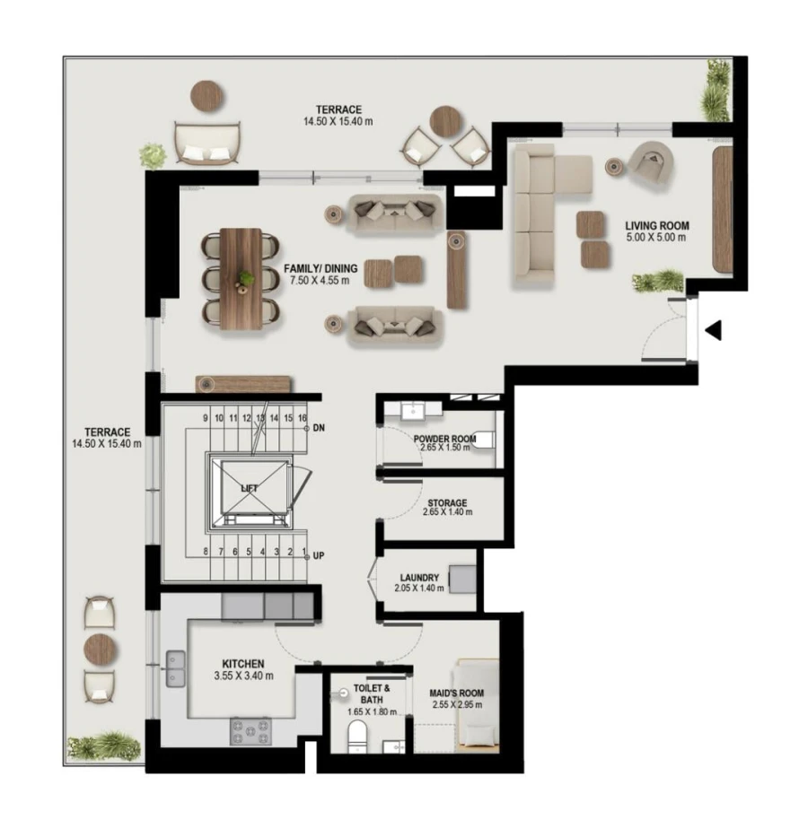 3 BR — 3 Bedroom Triplex Type 3T-P-A