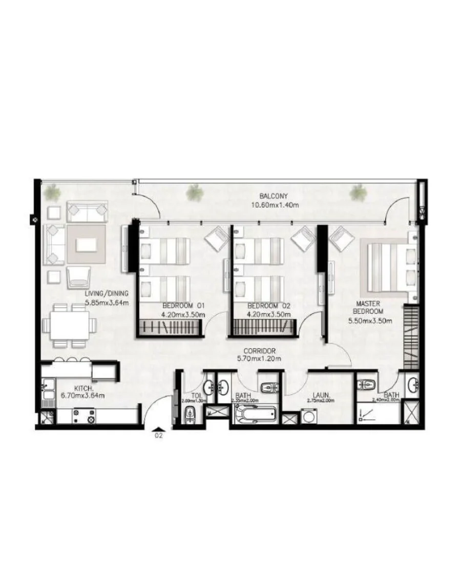 3 BR — 3 Bedroom Type 2