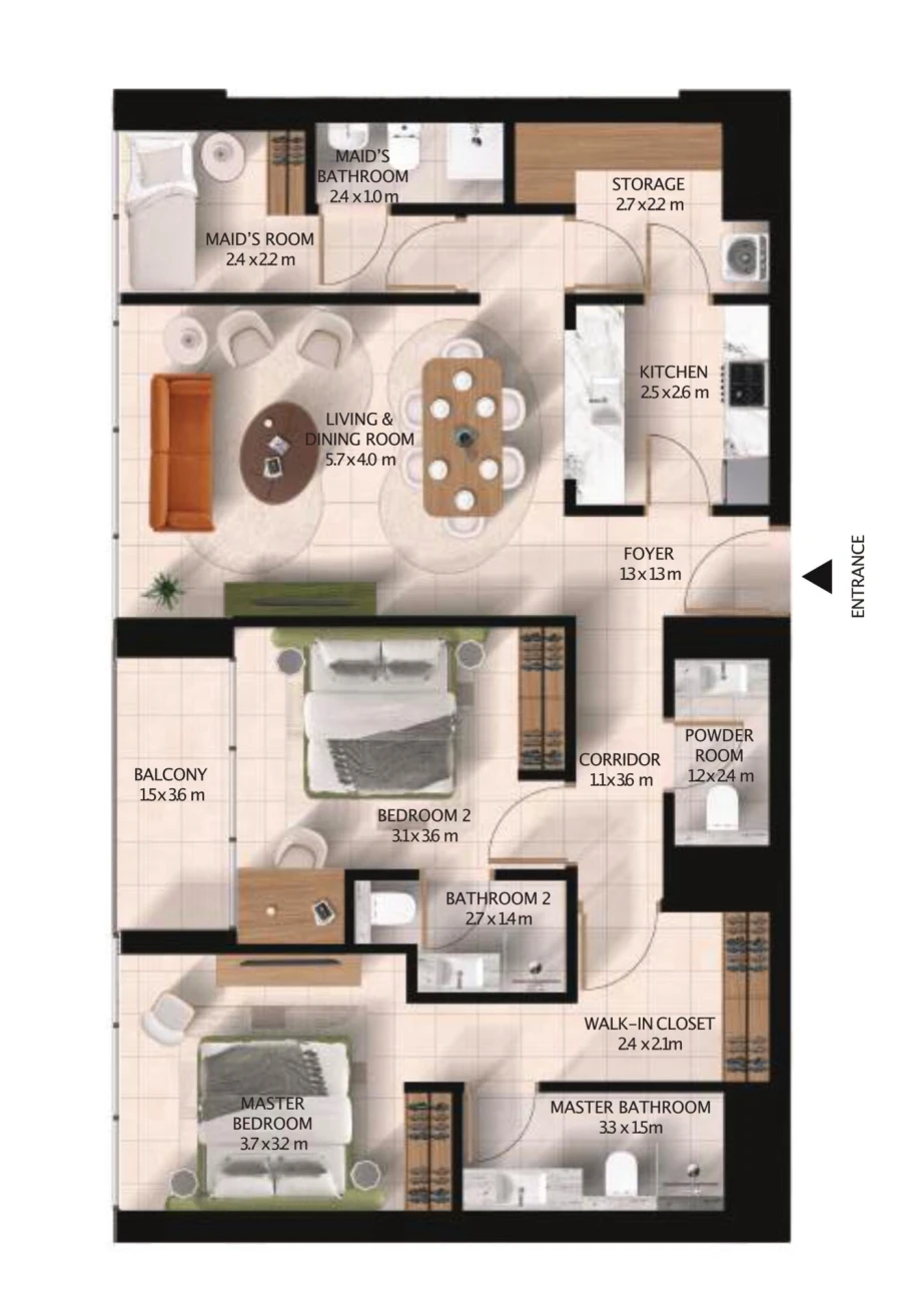 2 BR — 2 Bedroom Type 01 (with Maid’s)