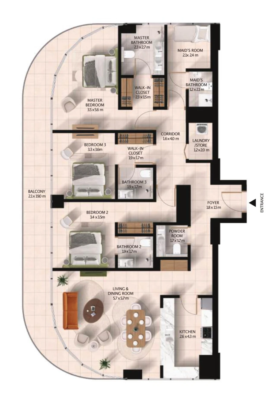 3 BR — 3 Bedroom Type 02 (with Maid’s)