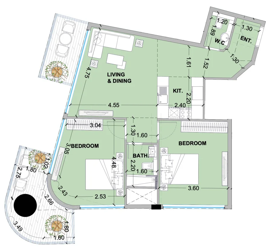 2 BR — 2BHK Type D